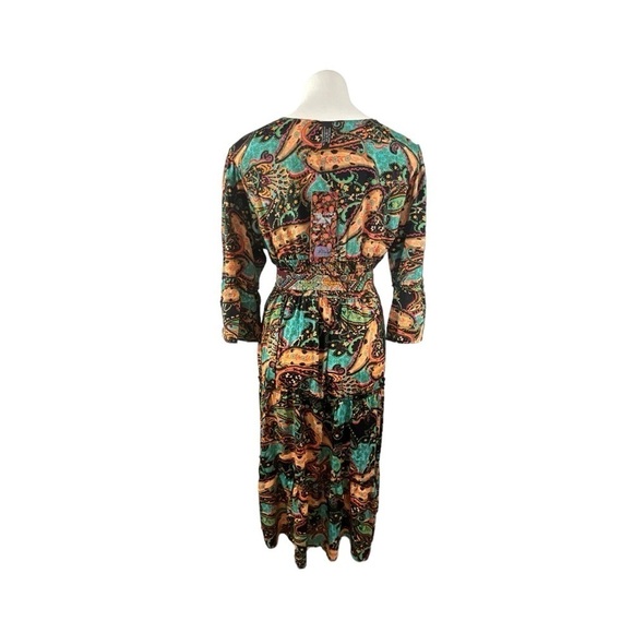 Paisley Multi Colored Midi V Neck Tie waist Dress - Picture 9 of 14